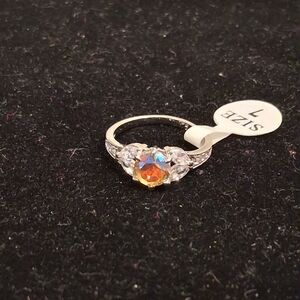 Fragrant Jewels Silver Ring with Orange Center and Clear Accents